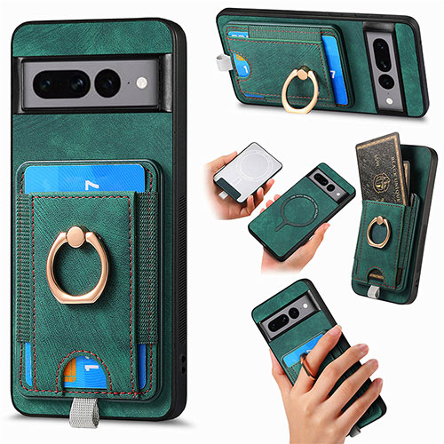 Soft Silicone Gel Leather Snap On Case Cover SD1 for Google Pixel 7 Pro 5G Green