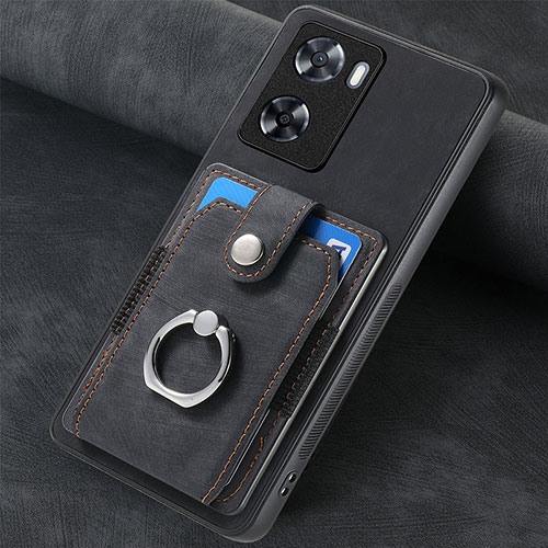 Soft Silicone Gel Leather Snap On Case Cover SD1 for Oppo A77 4G Black