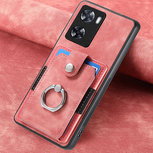 Soft Silicone Gel Leather Snap On Case Cover SD1 for Oppo A77s Pink