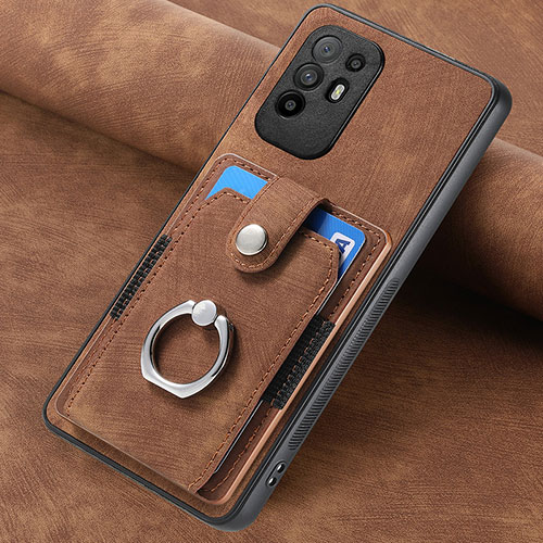 Soft Silicone Gel Leather Snap On Case Cover SD1 for Oppo A95 5G Brown