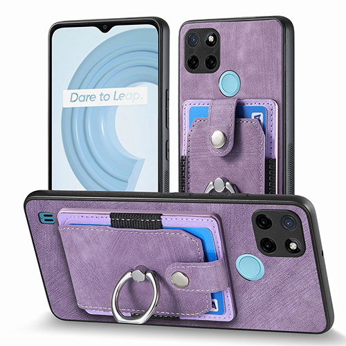 Soft Silicone Gel Leather Snap On Case Cover SD1 for Realme C21Y Clove Purple