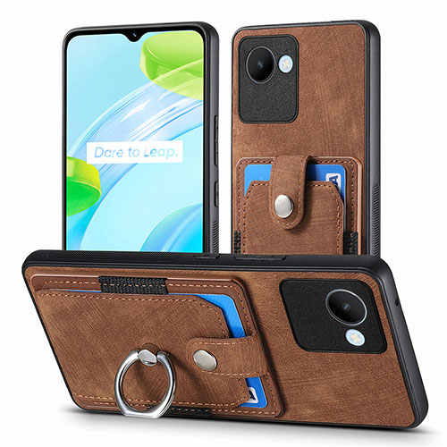 Soft Silicone Gel Leather Snap On Case Cover SD1 for Realme C30s Brown