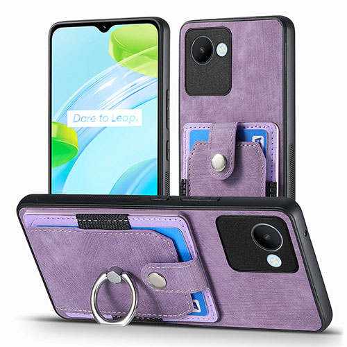 Soft Silicone Gel Leather Snap On Case Cover SD1 for Realme C30s Clove Purple