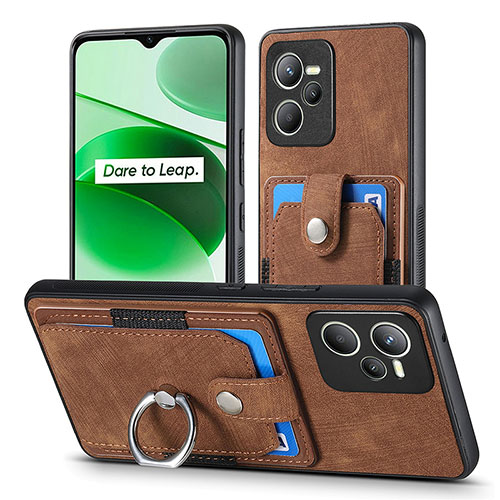 Soft Silicone Gel Leather Snap On Case Cover SD1 for Realme C35 Brown