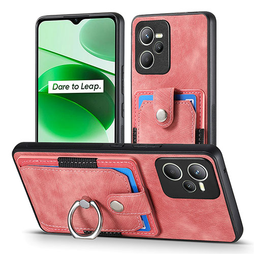 Soft Silicone Gel Leather Snap On Case Cover SD1 for Realme C35 Pink