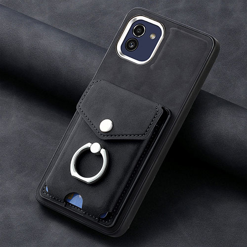 Soft Silicone Gel Leather Snap On Case Cover SD1 for Samsung Galaxy A03 Black