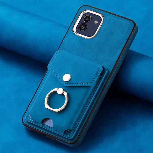 Soft Silicone Gel Leather Snap On Case Cover SD1 for Samsung Galaxy A03 Blue