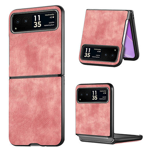 Soft Silicone Gel Leather Snap On Case Cover SD11 for Motorola Moto Razr 40 Ultra 5G Pink