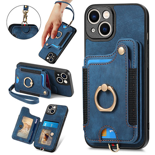 Soft Silicone Gel Leather Snap On Case Cover SD12 for Apple iPhone 14 Plus Blue