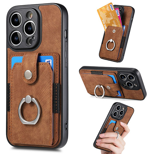 Soft Silicone Gel Leather Snap On Case Cover SD12 for Apple iPhone 14 Pro Brown