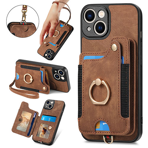 Soft Silicone Gel Leather Snap On Case Cover SD12 for Apple iPhone 15 Brown