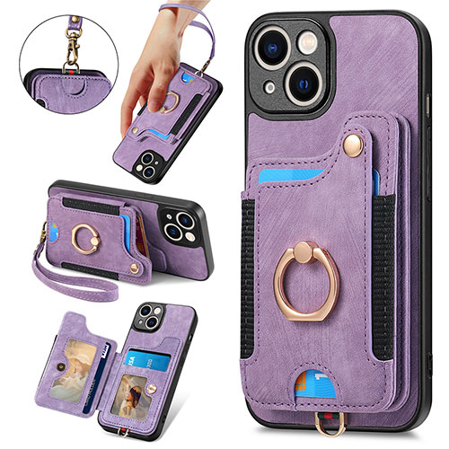 Soft Silicone Gel Leather Snap On Case Cover SD12 for Apple iPhone 15 Clove Purple