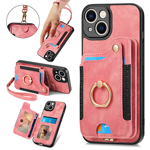 Soft Silicone Gel Leather Snap On Case Cover SD12 for Apple iPhone 15 Pink