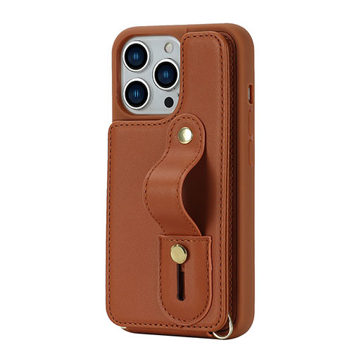 Soft Silicone Gel Leather Snap On Case Cover SD14 for Apple iPhone 15 Pro Brown