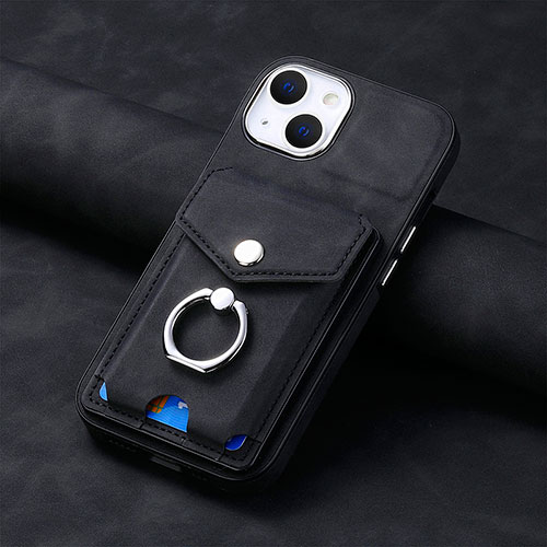 Soft Silicone Gel Leather Snap On Case Cover SD15 for Apple iPhone 13 Black