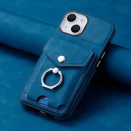 Soft Silicone Gel Leather Snap On Case Cover SD15 for Apple iPhone 15 Blue