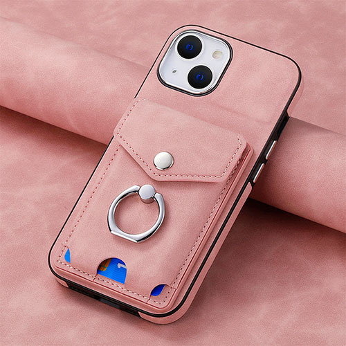 Soft Silicone Gel Leather Snap On Case Cover SD15 for Apple iPhone 15 Pink