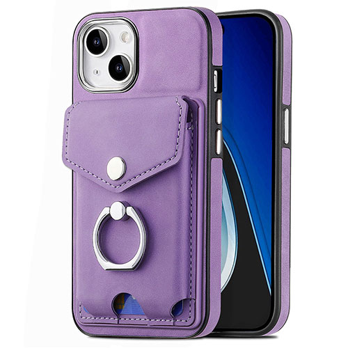 Soft Silicone Gel Leather Snap On Case Cover SD16 for Apple iPhone 15 Plus Clove Purple