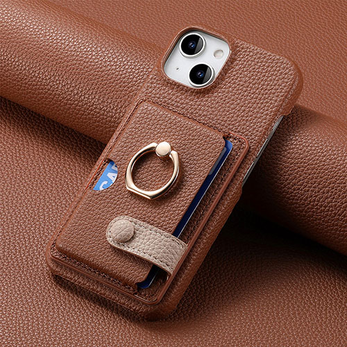 Soft Silicone Gel Leather Snap On Case Cover SD17 for Apple iPhone 15 Brown