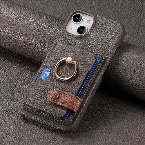 Soft Silicone Gel Leather Snap On Case Cover SD17 for Apple iPhone 15 Dark Gray