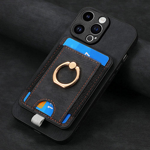 Soft Silicone Gel Leather Snap On Case Cover SD18 for Apple iPhone 15 Pro Black