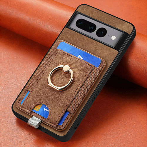 Soft Silicone Gel Leather Snap On Case Cover SD2 for Google Pixel 7 Pro 5G Brown