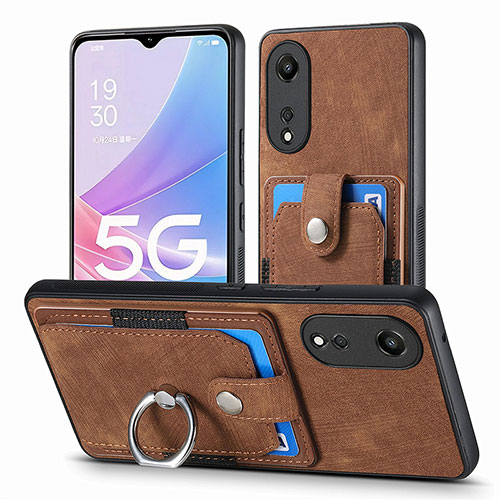 Soft Silicone Gel Leather Snap On Case Cover SD2 for Oppo A58 5G Brown