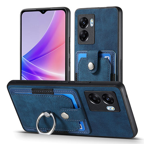 Soft Silicone Gel Leather Snap On Case Cover SD2 for Oppo A77 5G Blue