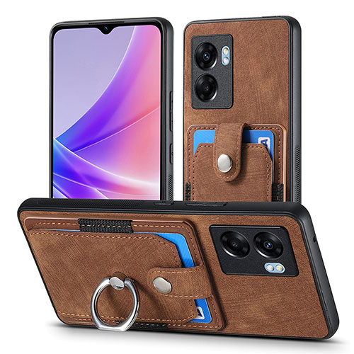 Soft Silicone Gel Leather Snap On Case Cover SD2 for Oppo A77 5G Brown