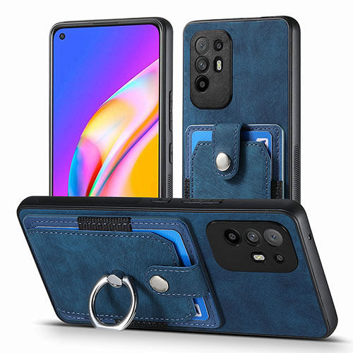 Soft Silicone Gel Leather Snap On Case Cover SD2 for Oppo A95 5G Blue