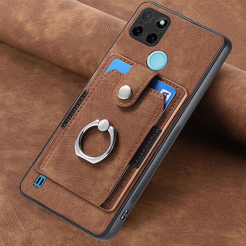 Soft Silicone Gel Leather Snap On Case Cover SD2 for Realme C21Y Brown