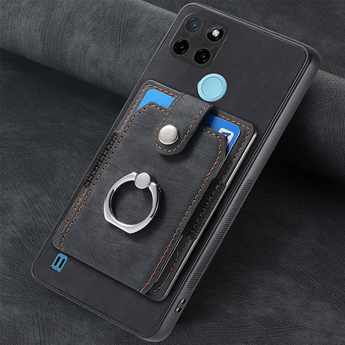 Soft Silicone Gel Leather Snap On Case Cover SD2 for Realme C25Y Black