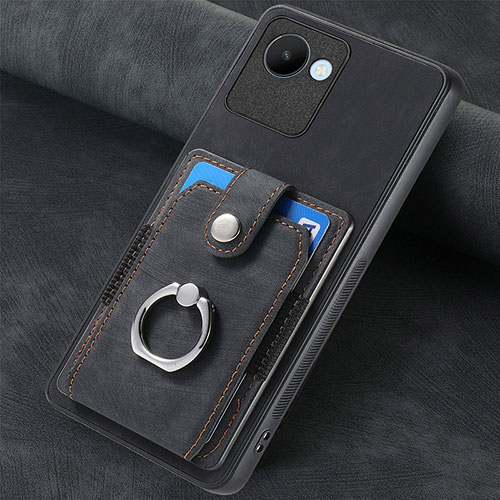 Soft Silicone Gel Leather Snap On Case Cover SD2 for Realme C30s Black