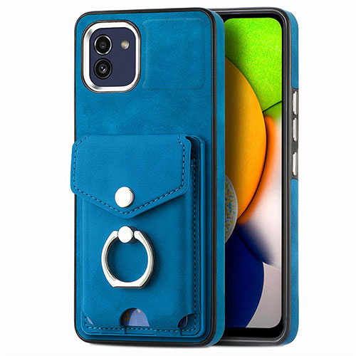 Soft Silicone Gel Leather Snap On Case Cover SD2 for Samsung Galaxy A03 Blue