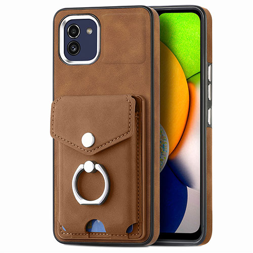 Soft Silicone Gel Leather Snap On Case Cover SD2 for Samsung Galaxy A03 Brown