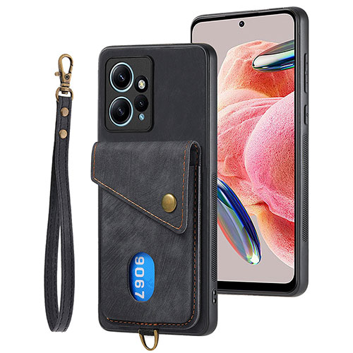 Soft Silicone Gel Leather Snap On Case Cover SD2 for Xiaomi Redmi Note 12 4G Black