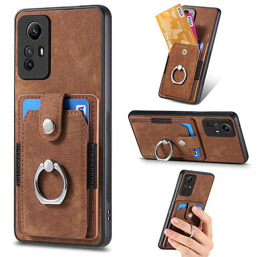 Soft Silicone Gel Leather Snap On Case Cover SD2 for Xiaomi Redmi Note 12S Brown