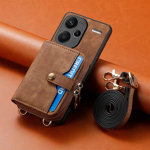 Soft Silicone Gel Leather Snap On Case Cover SD2 for Xiaomi Redmi Note 13 Pro+ Plus 5G Brown