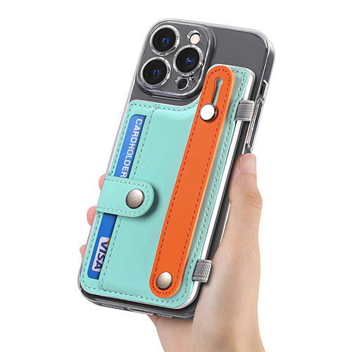 Soft Silicone Gel Leather Snap On Case Cover SD3 for Apple iPhone 14 Pro Cyan