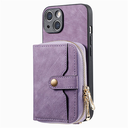 Soft Silicone Gel Leather Snap On Case Cover SD3 for Apple iPhone 15 Clove Purple