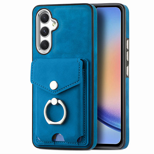 Soft Silicone Gel Leather Snap On Case Cover SD3 for Samsung Galaxy A34 5G Blue