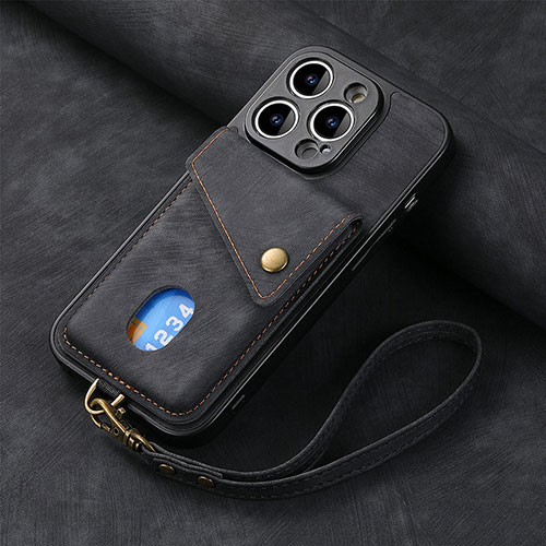 Soft Silicone Gel Leather Snap On Case Cover SD4 for Apple iPhone 15 Pro Max Black