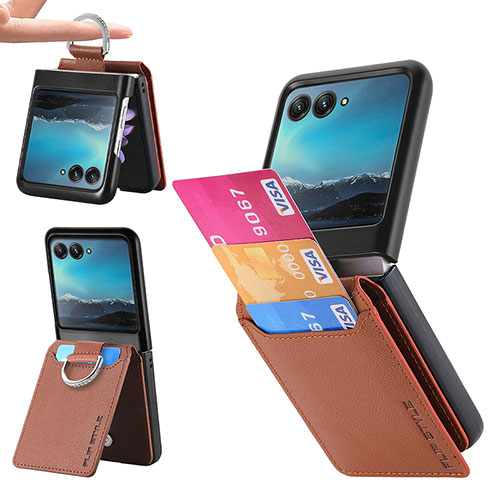 Soft Silicone Gel Leather Snap On Case Cover SD4 for Motorola Moto Razr 40 Ultra 5G Brown