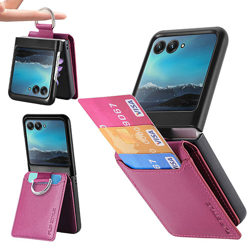 Soft Silicone Gel Leather Snap On Case Cover SD4 for Motorola Moto Razr 40 Ultra 5G Clove Purple