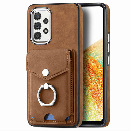 Soft Silicone Gel Leather Snap On Case Cover SD4 for Samsung Galaxy A33 5G Brown