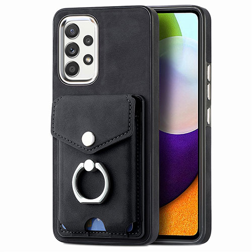 Soft Silicone Gel Leather Snap On Case Cover SD4 for Samsung Galaxy A52 4G Black