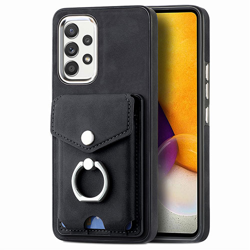 Soft Silicone Gel Leather Snap On Case Cover SD4 for Samsung Galaxy A72 4G Black