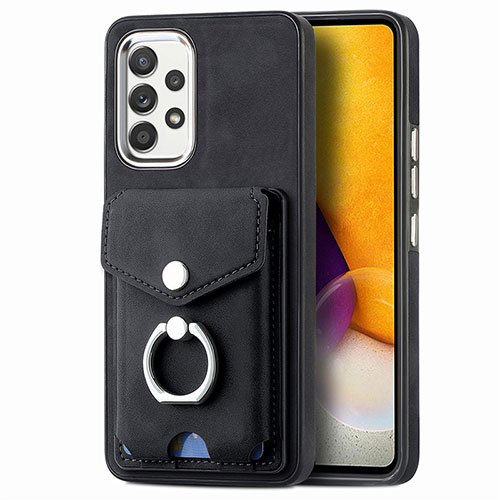 Soft Silicone Gel Leather Snap On Case Cover SD4 for Samsung Galaxy A72 5G Black