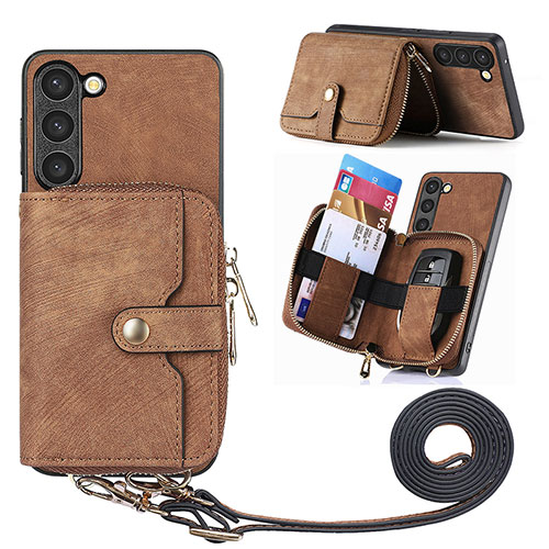 Soft Silicone Gel Leather Snap On Case Cover SD4 for Samsung Galaxy S22 Plus 5G Brown