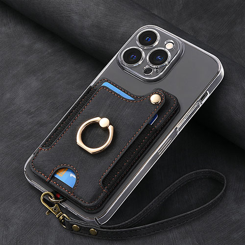 Soft Silicone Gel Leather Snap On Case Cover SD5 for Apple iPhone 15 Pro Black